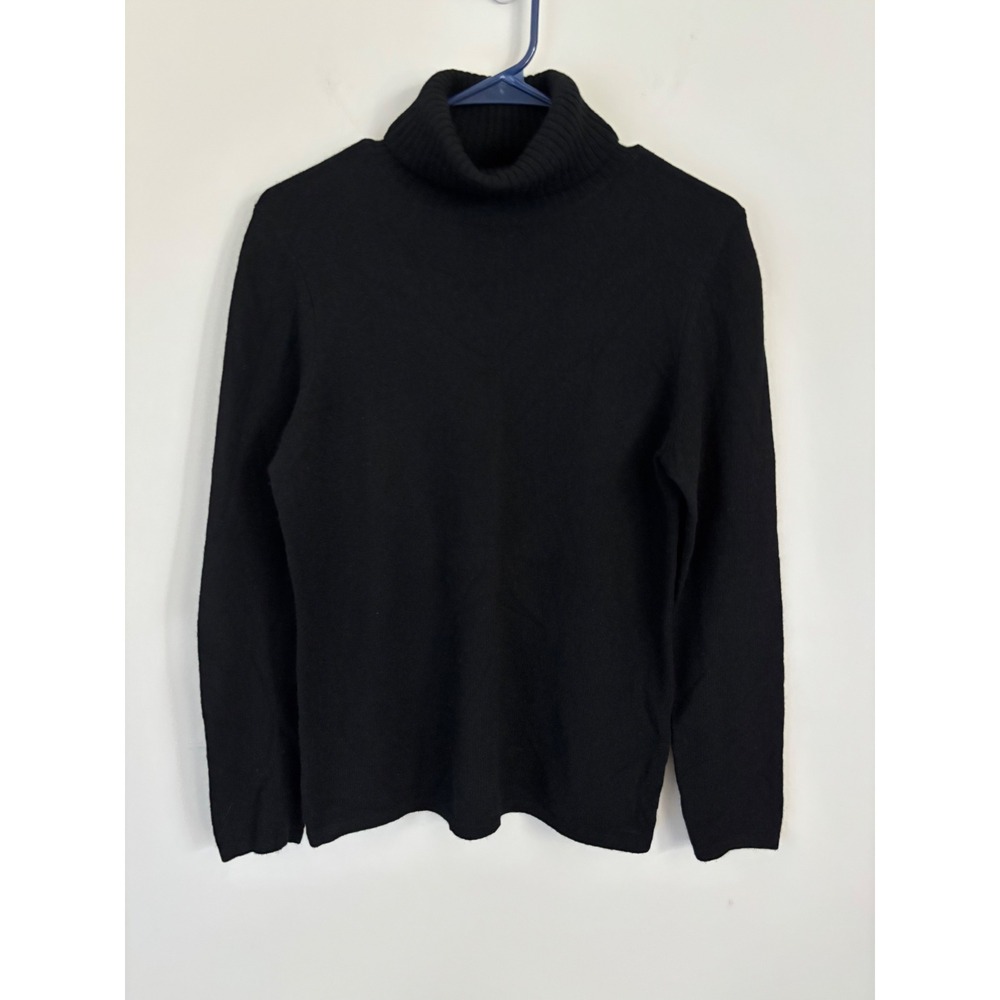 Ann Taylor Cashmere Turtleneck Sweater Black Long Sleeve Knit Womens Medium flaw